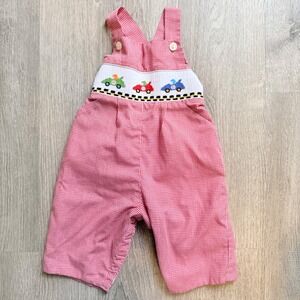 Velani Classics Baby Boy Smocked Race Car Red Gingham Longall Overalls 12M